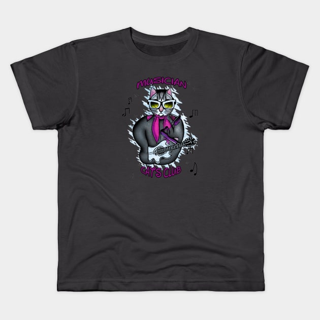 Street musician cat / Musician Cats Club Kids T-Shirt by MusicianCatsClub